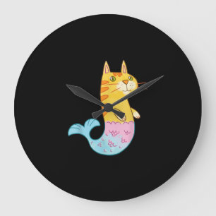 Relógio Grande Peixe De Sereia De Gato Gato Gato Nadando Em Prese