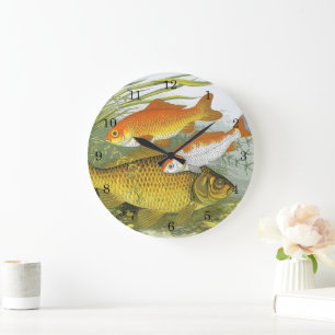 Relógio Grande Peixe-Koi Vintage Aquatic Goldfish, vida marinha