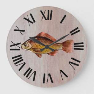 Relógio Grande Peixe Rústico Madeira