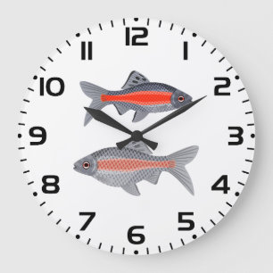 Relógio Grande Peixe Tropical Barb Vermelho e Cinza Aquático Exót