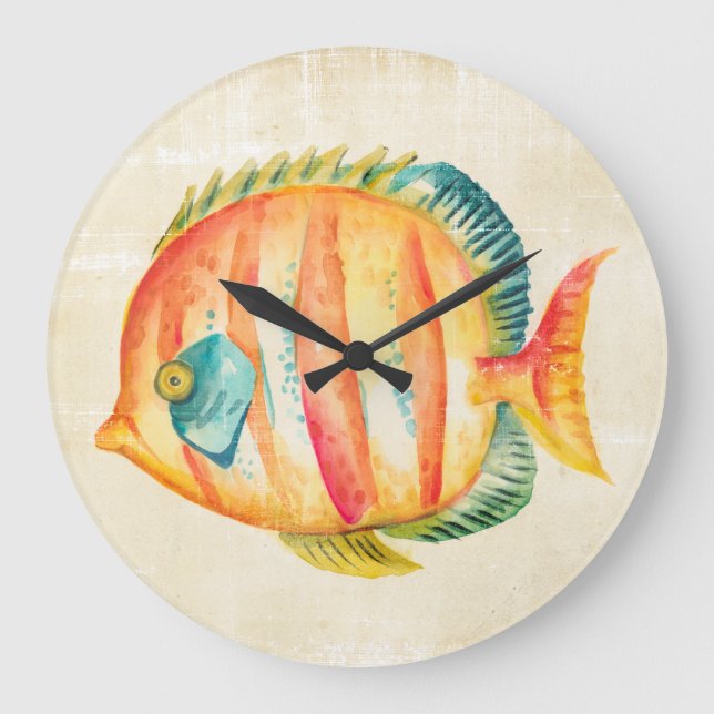 Relógio Grande Peixes de Aquário Coloridos (Frente)