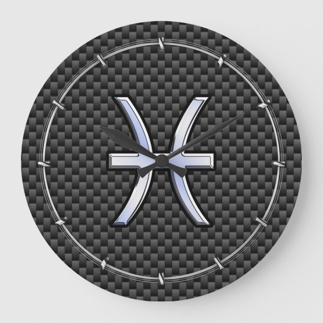 Relógio Grande Peixes de prata Sinal de zodíaco sobre Impressão d (Frente)