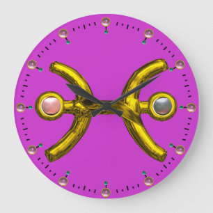 RELÓGIO GRANDE PEIXES DOURADOS ZODIAC BIRTHDAY JOIA COM PÁARLS