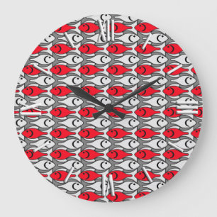 Relógio Grande Peixes modernos do meio século, vermelho e