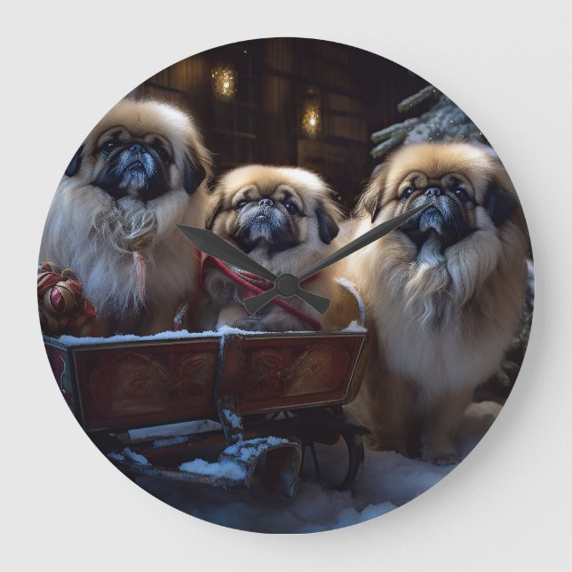 Relógio Grande Pekingese Christmas Fesason Season (Frente)
