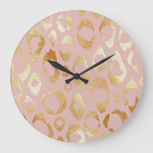 Relógio Grande Pele-leopardo, textura de ouro-rosa