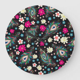 Relógio Grande Penas de Peacock Embroiderme Sem Costura Padrão