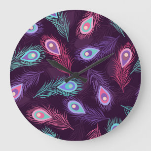 Relógio Grande Penas de Peacock: Vintage Desenhada À Mão.