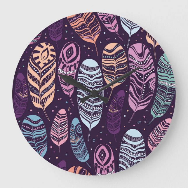 Relógio Grande Penas étnicas: padrão preto e branco (Frente)