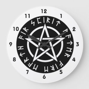 Relógio Grande Pentagram Runic preto de Wiccan