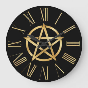 Relógio Grande Pentagrama Preto e Dourado