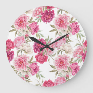 Relógio Grande Peônias de cor-de-água rosa: Elegância Floral