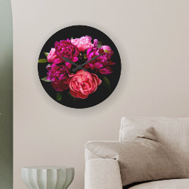 Relógio Grande Peônias Rosa e Roxo Dramáticas