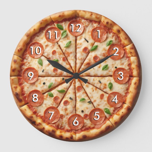 Relógio Grande Pepperoni Pizza Clock - É Sempre Pizza Time! (Frente)