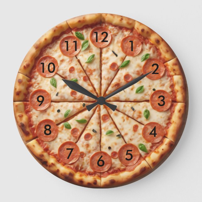 Relógio Grande Pepperoni Pizza Clock - Pizza italiana de Comida (Frente)