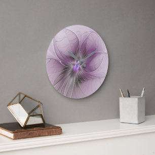 Relógio Grande Pequena Beleza Moderno Cinza Mauve Arte Fractal Fl