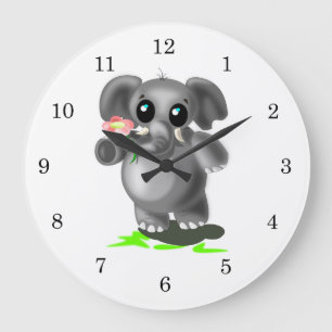 Relógio Grande Pequeno Elefante Bonito com Flor - Doce