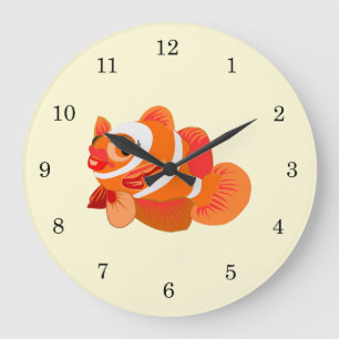 Relógio Grande Pequeno Peixe Laranja