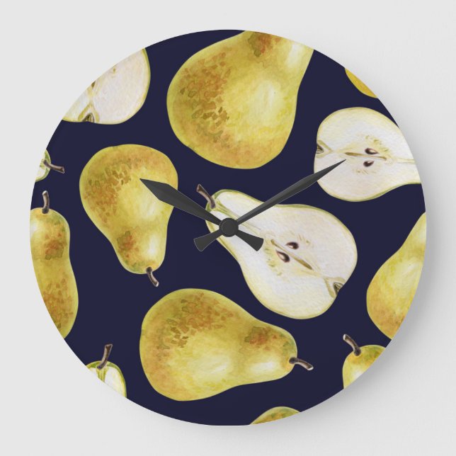 Relógio Grande Pera de régua, fundo preto, arte de jardim (Frente)