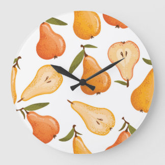Relógio Grande Peras Amarelas: Fundo Branco Sem Olhos.