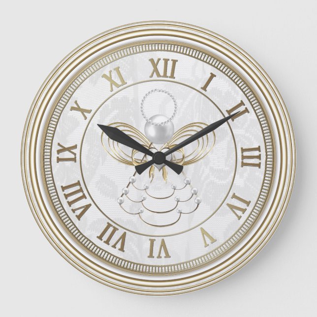 Relógio Grande Pérolas e ouro - anjo metálico do Natal da alegria (Frente)
