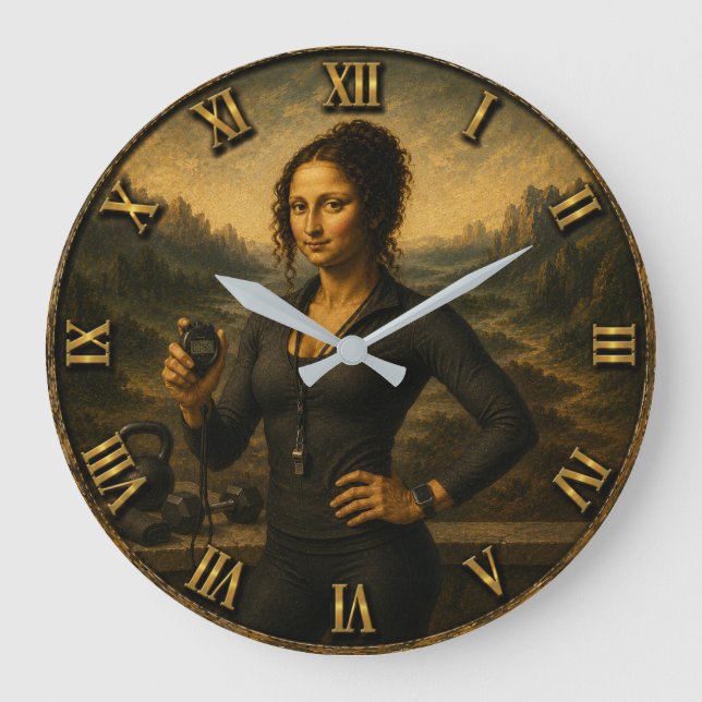 Relógio Grande Personal Trainer Funny Mona Lisa Coach Gift  (Frente)