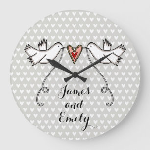 Relógio Grande Personalised White Doves Wedding Gift Acrylic Larg