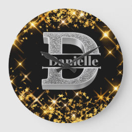 Relógio Grande Personalizado D Monograma Inicial de Prata Seu Nom