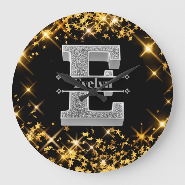 Relógio Grande Personalizado E Monograma Inicial De Prata Seu Nom (Frente)