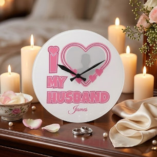 Relógio Grande Personalizado Eu Amo Meu Marido - Adicionar Fotogr