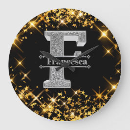 Relógio Grande Personalizado F Monograma Inicial do Prata Seu Nom