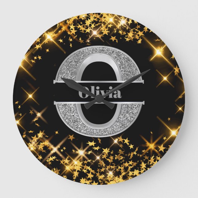 Relógio Grande Personalizado O Monograma Inicial Do Prata Seu Nom (Frente)