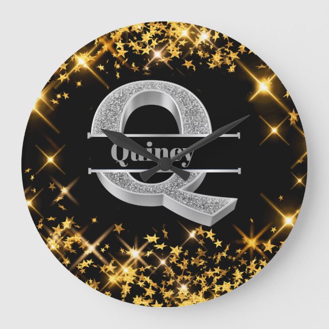 Relógio Grande Personalizado Q Monograma Inicial do Prata Seu Nom (Frente)