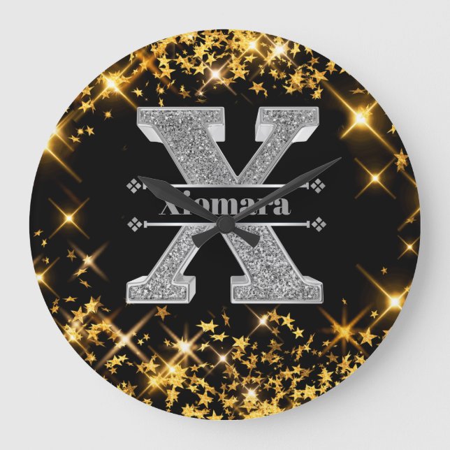 Relógio Grande Personalizado X Monograma Inicial do Prata Seu Nom (Frente)