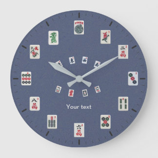 Relógio Grande Personalize os azulejos MahJong design em azul esc