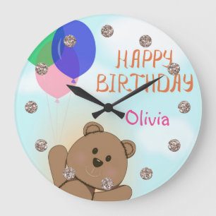 Relógio Grande Personalize, pessoal, aniversário, ursinho de pel