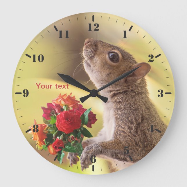 Relógio Grande Personalize Squirrel with roses for You (Frente)