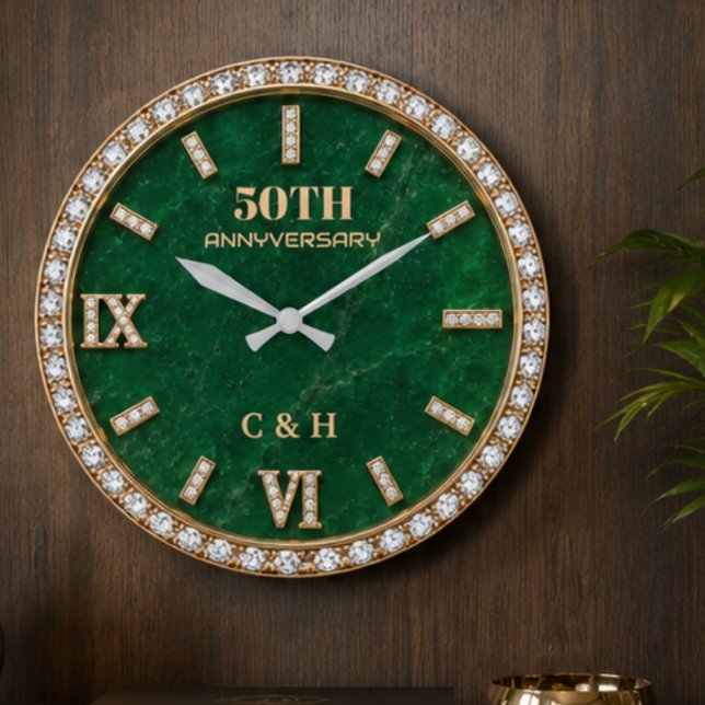 Relógio Grande Personalized 50th Anniversary Emerald Marble  (Criador carregado)