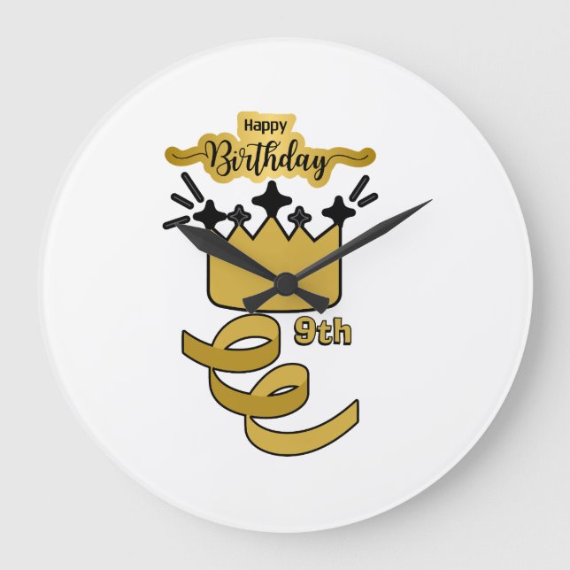 Relógio Grande  Personalized 9th Birthday King Crown Design (Frente)