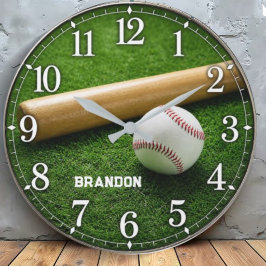 Relógio Grande Personalized Baseball Bat and Ball on Green Field