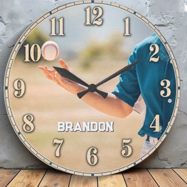 Relógio Grande Personalized Baseball Pitcher Custom Name (Criador carregado)