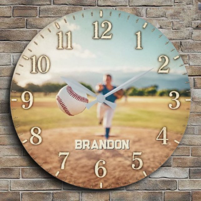 Relógio Grande Personalized Baseball Pitcher Custom Name Player (Criador carregado)