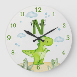 Relógio Grande Personalized Green Dinosaur Nursery Large Clock