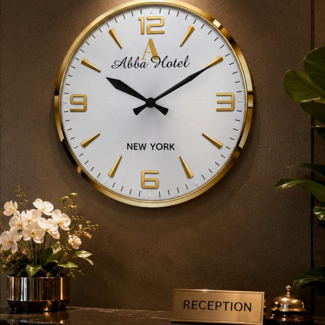 Relógio Grande Personalized Hotel Name Luxury Gold Silver  (Criador carregado)