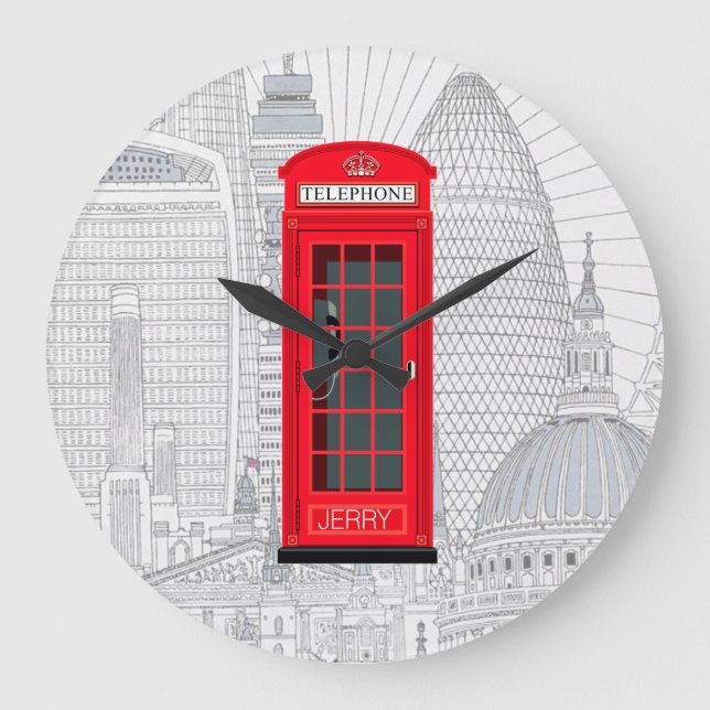 Relógio Grande Personalized London Red Phone Booth & Skyline (Frente)
