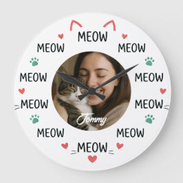 Relógio Grande Personalized Pet Photo Wall Clock with 'MEOW' 