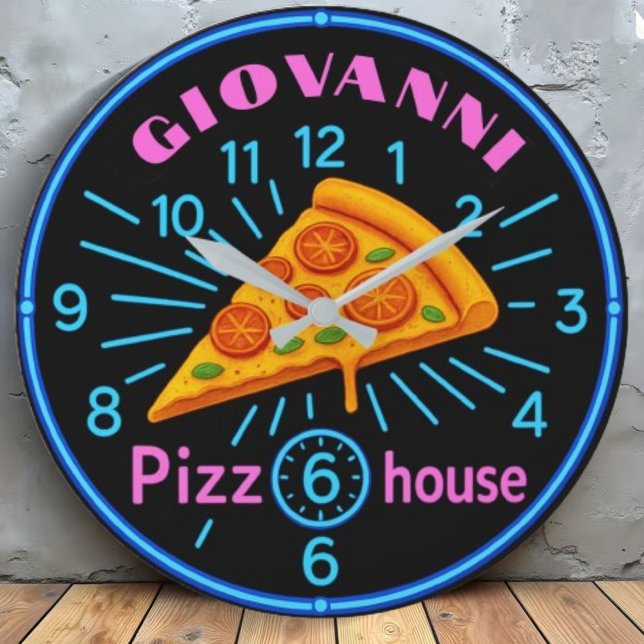 Relógio Grande Personalized pizzeria neon custom pizza house  (Criador carregado)