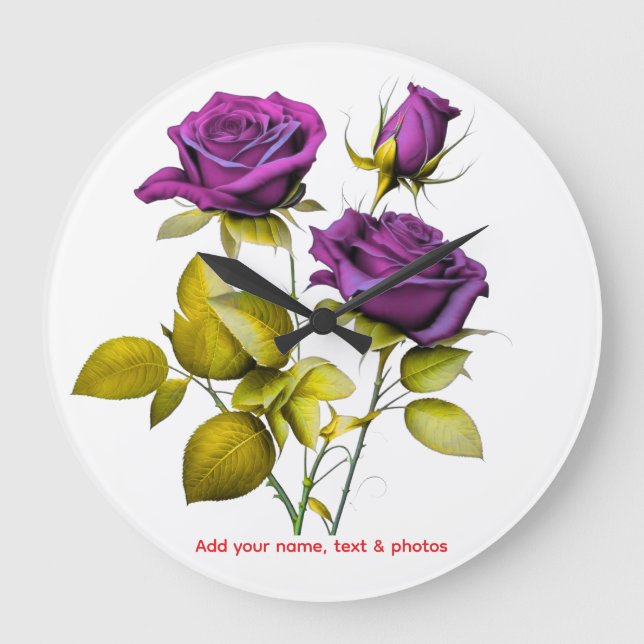Relógio Grande Personalized Purple Rose Wall Clock | Add Your (Frente)