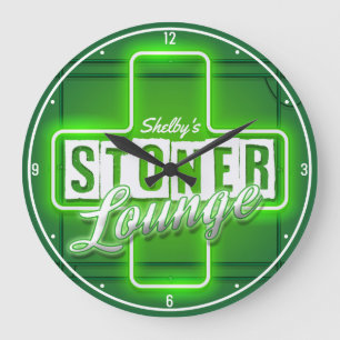 Relógio Grande Personalized Stoner Lounge NAME Faux Neon Bar