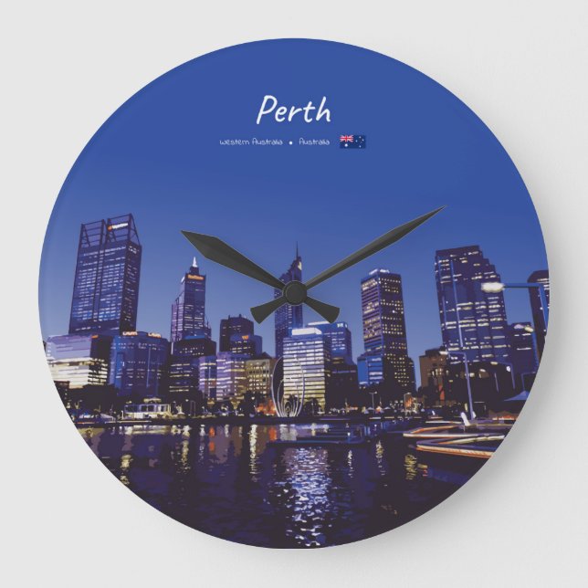 Relógio Grande Perth, Austrália - Silhueta da Cidade à Noite (Frente)